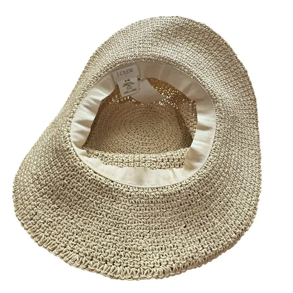 J. Crew Women's Crochet Straw Hat Paper Natural Straw Size S-M NWT